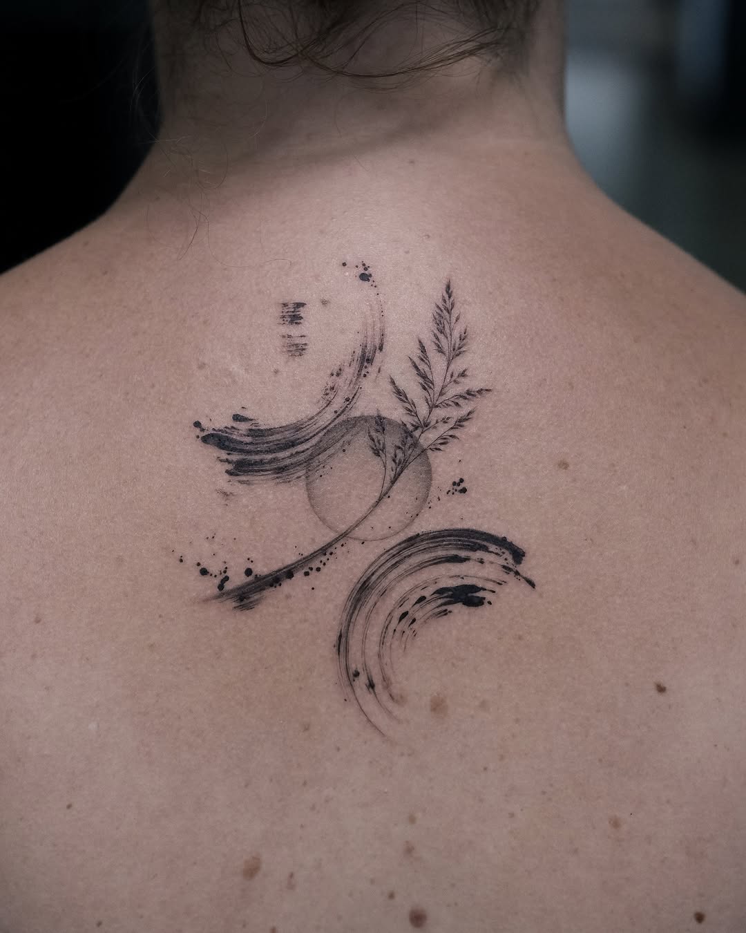 Unique abstract design with floral elements.