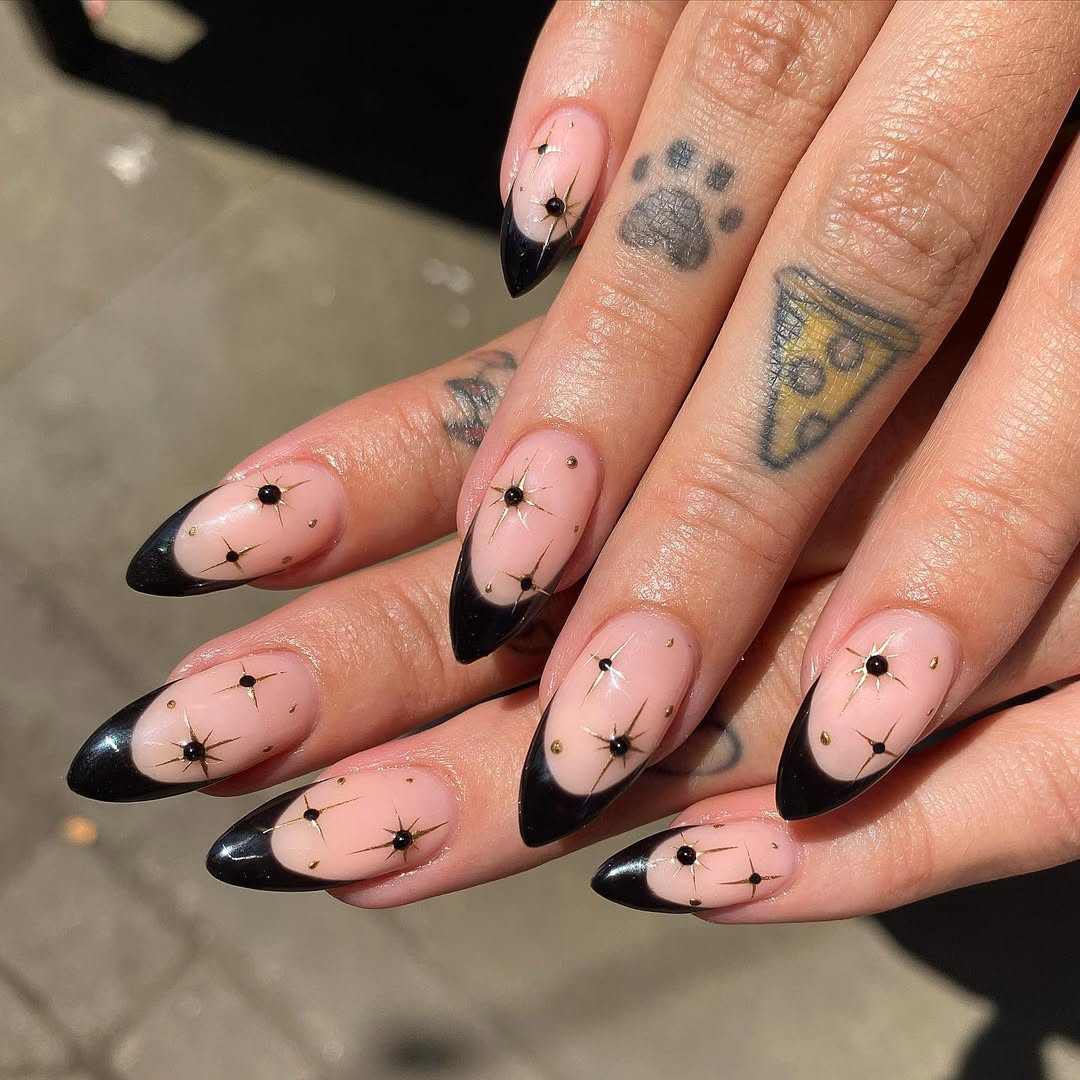 Stylish black French tip nail art