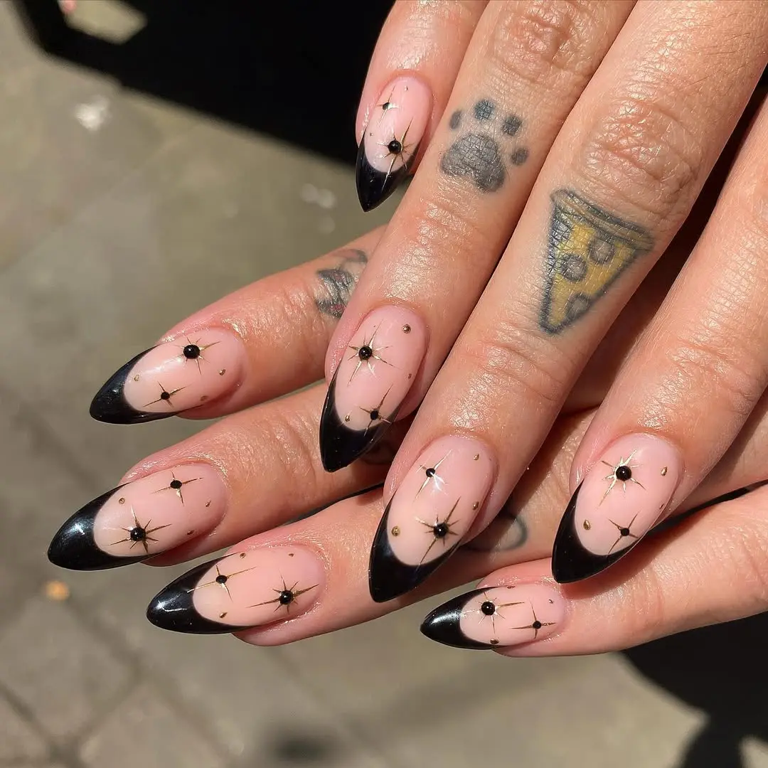 Stylish black French tip nail art