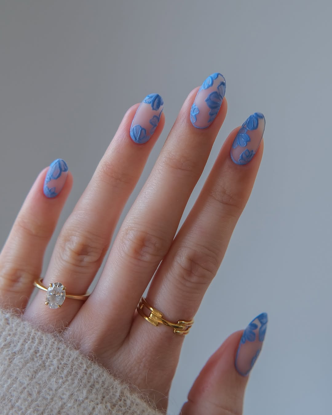Creative blue floral nail art design