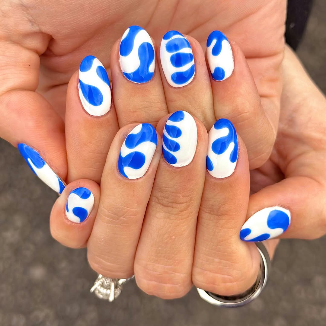Chic blue and white nail art design