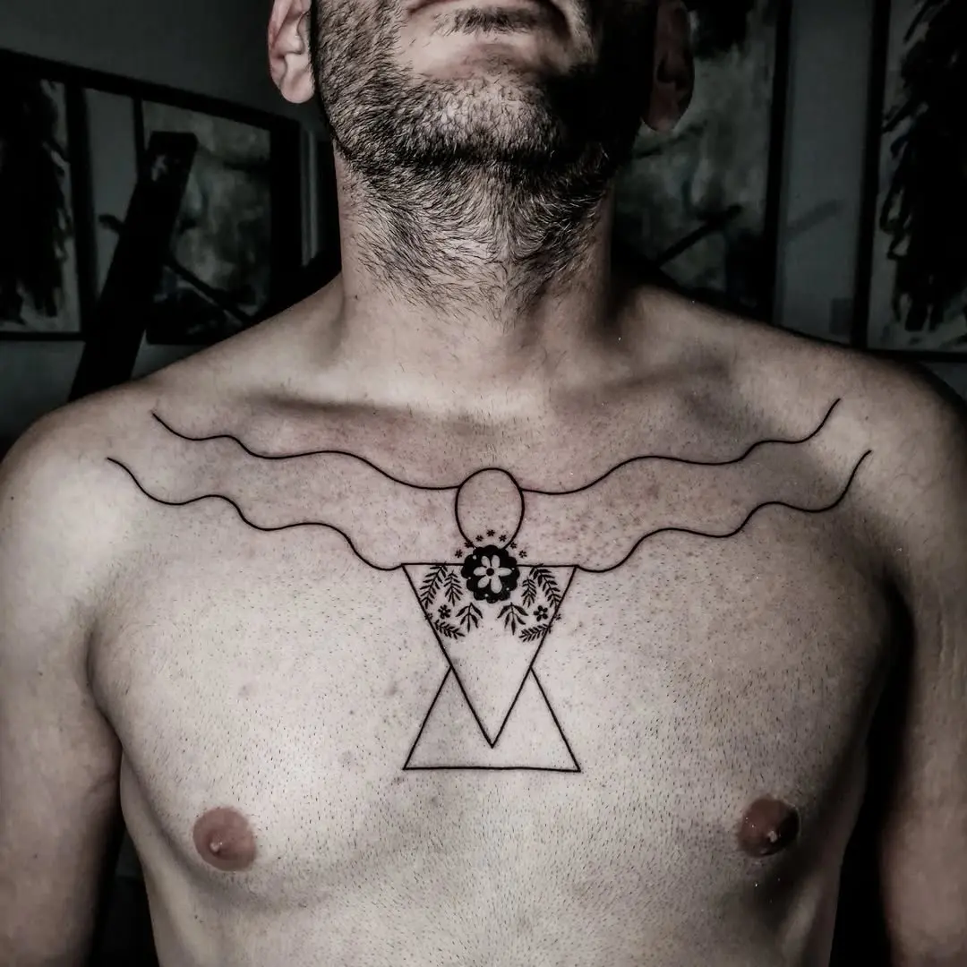 Stylish geometric chest tattoo design for men