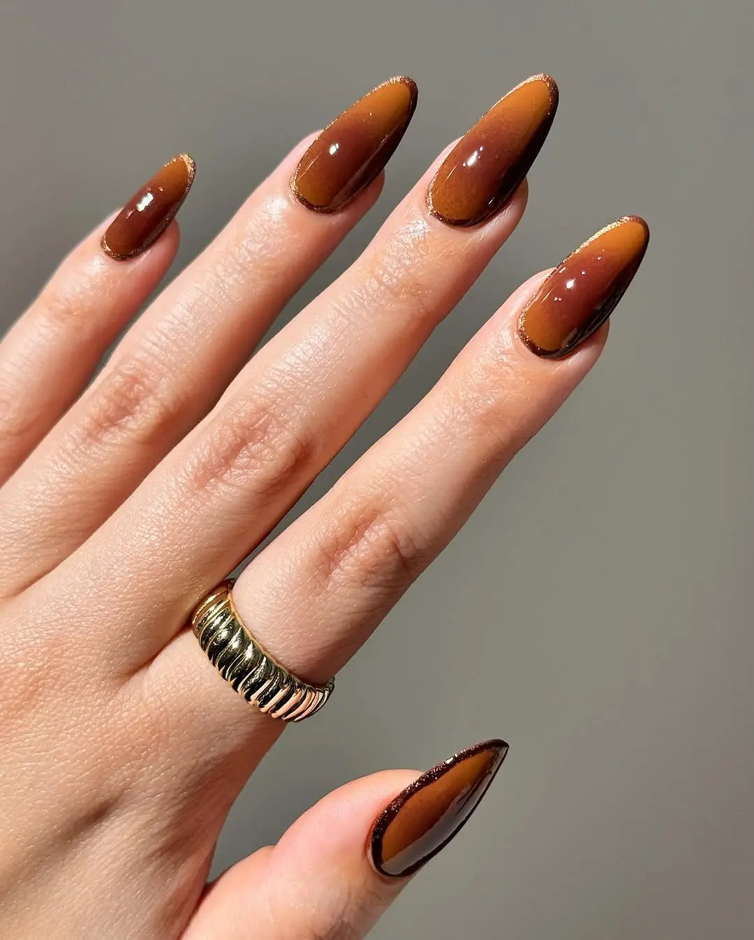 Gorgeous chocolate brown ombre nail design