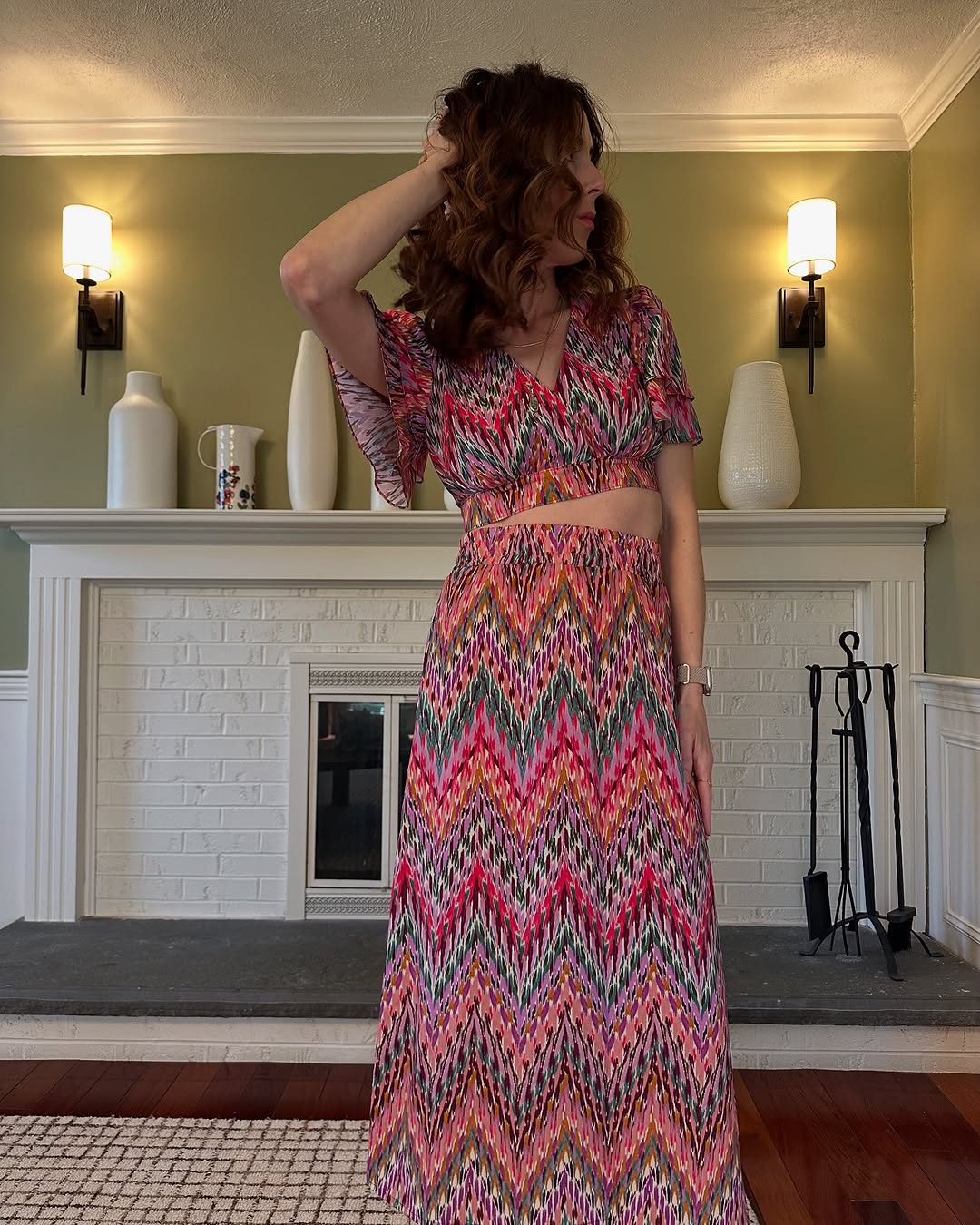 A vibrant chevron maxi dress for disco fun