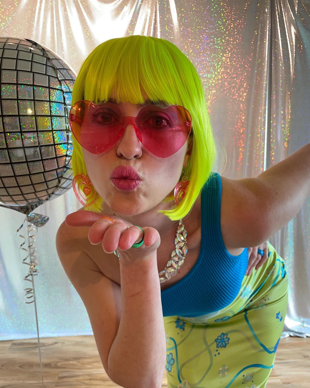 Bright and playful disco-inspired fashion statement