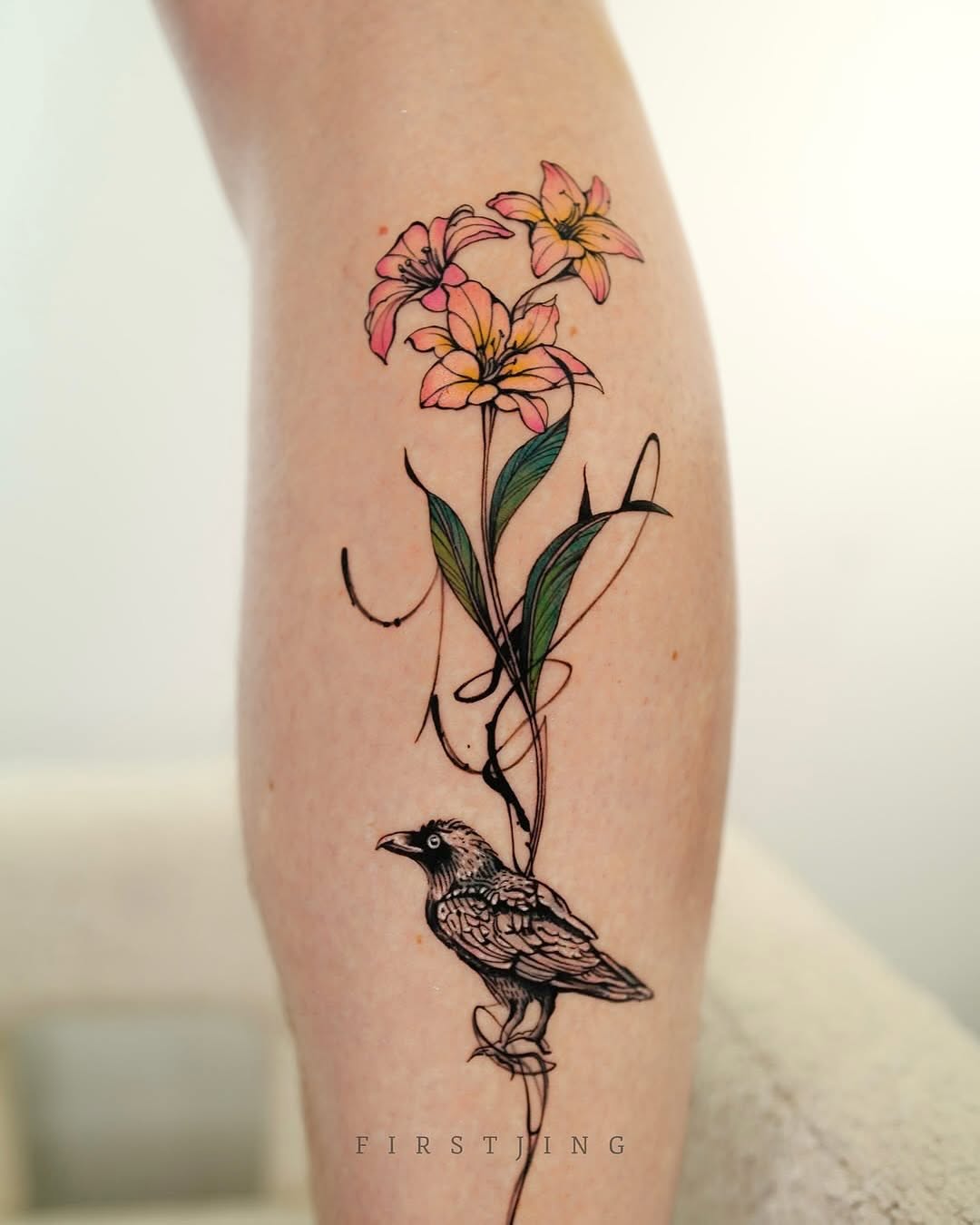 Vibrant flower and bird tattoo concept