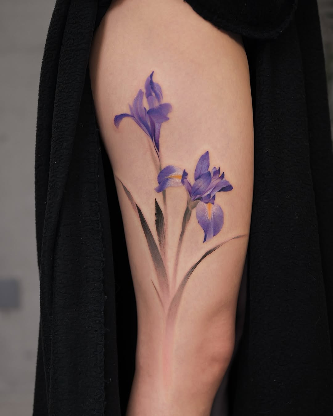 Stunning Iris Flower Tattoo on Thigh