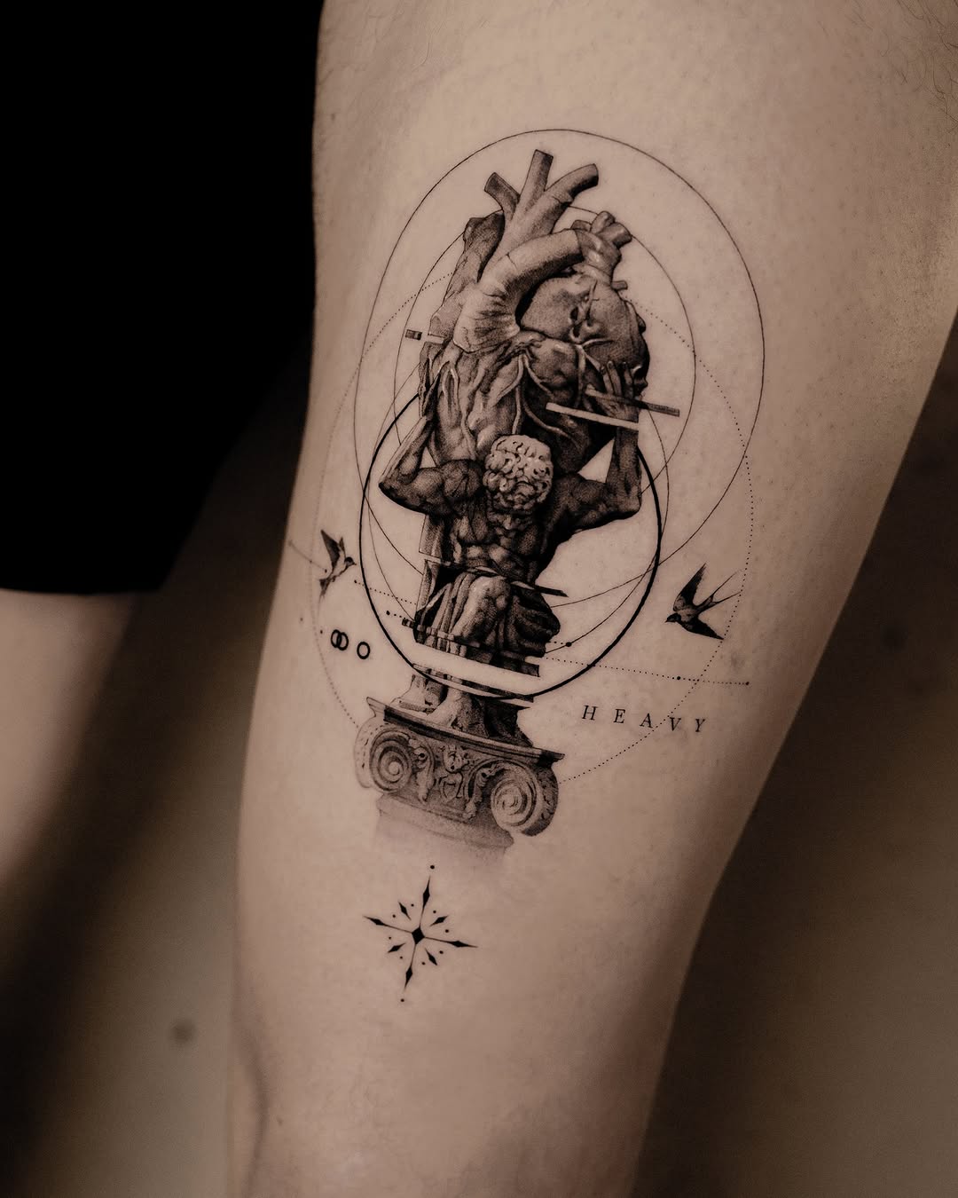 Intricate classical art-inspired tattoo design