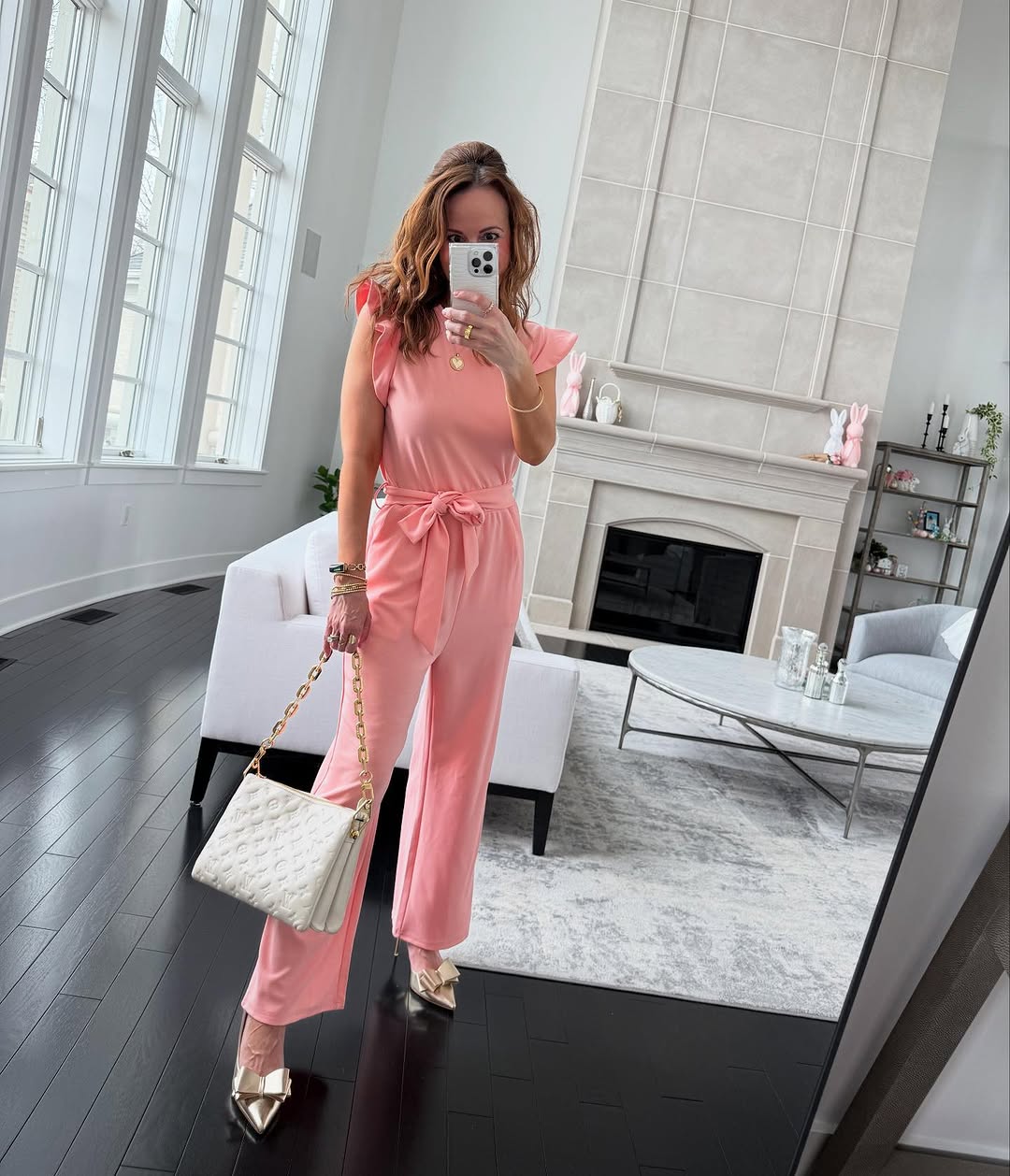 Trendy pink jumpsuit for chic indoor styling