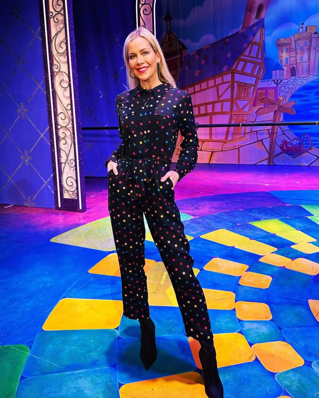 Playful polka dot jumpsuit for vibrant occasions