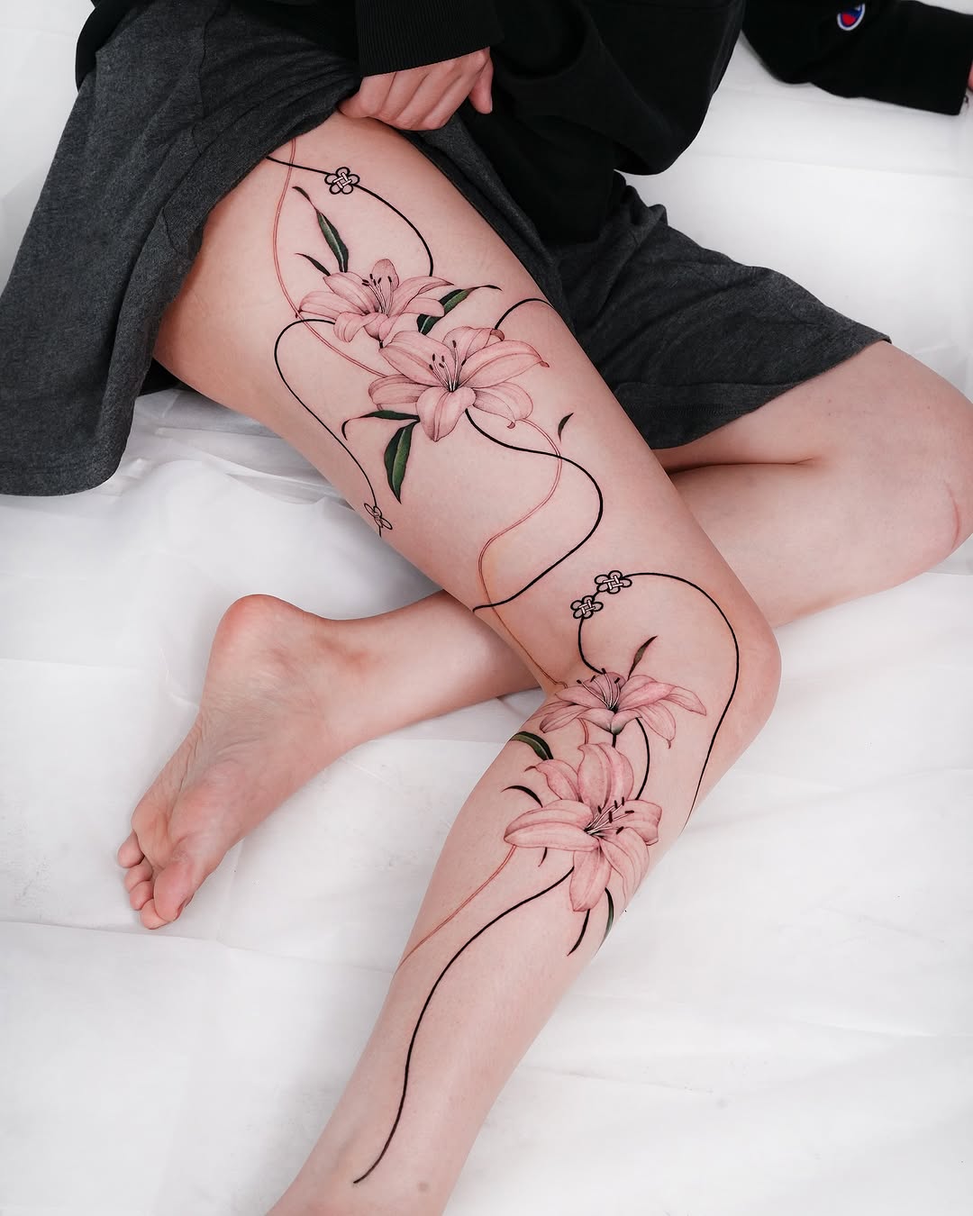 Elegant floral design gracing the thigh