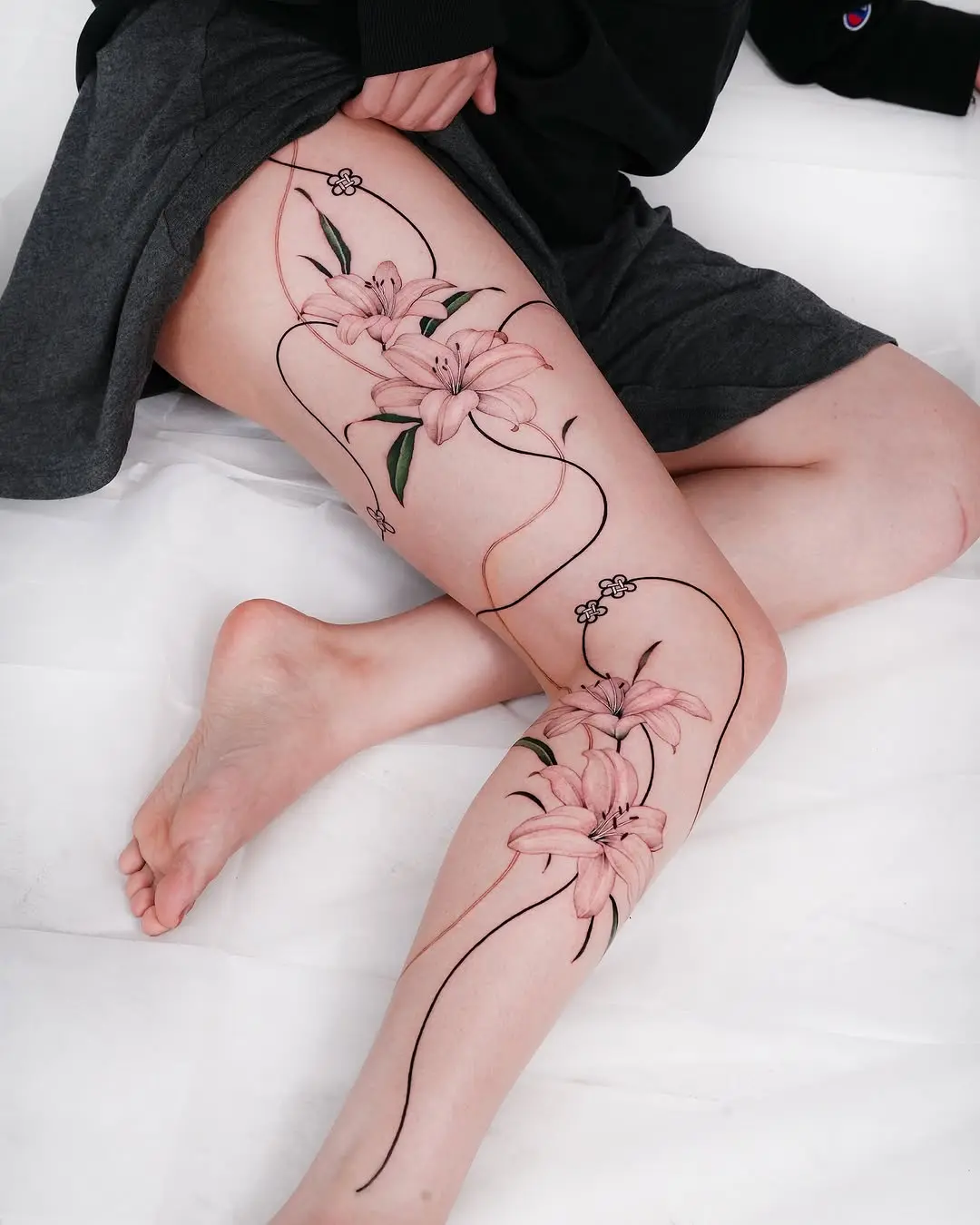 Elegant floral design gracing the thigh