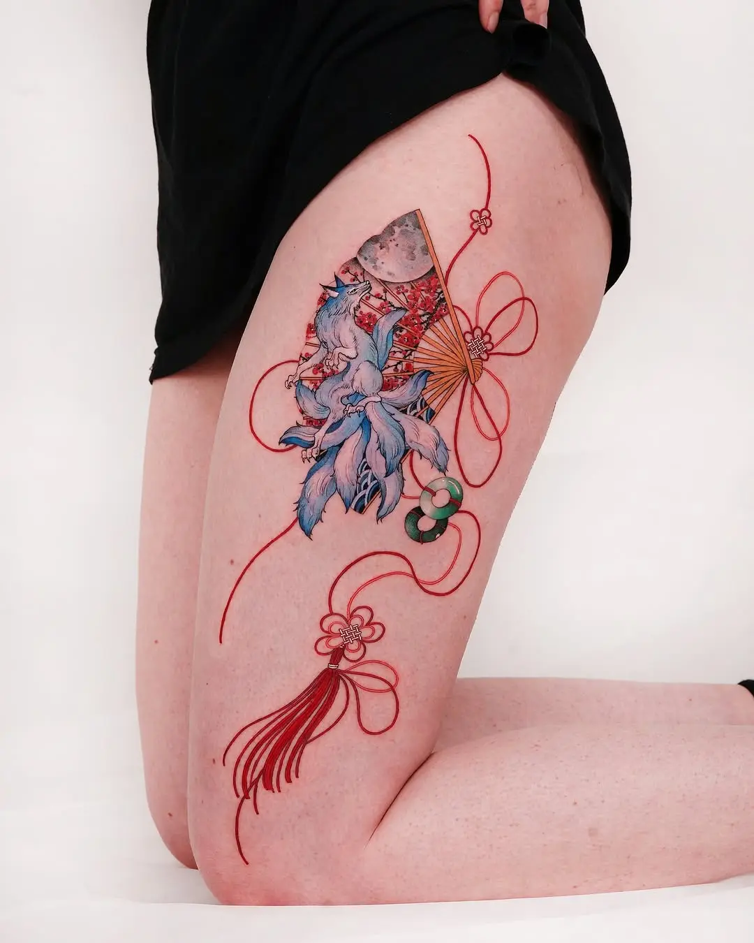 Vibrant Japanese-Inspired Leg Tattoo Designs