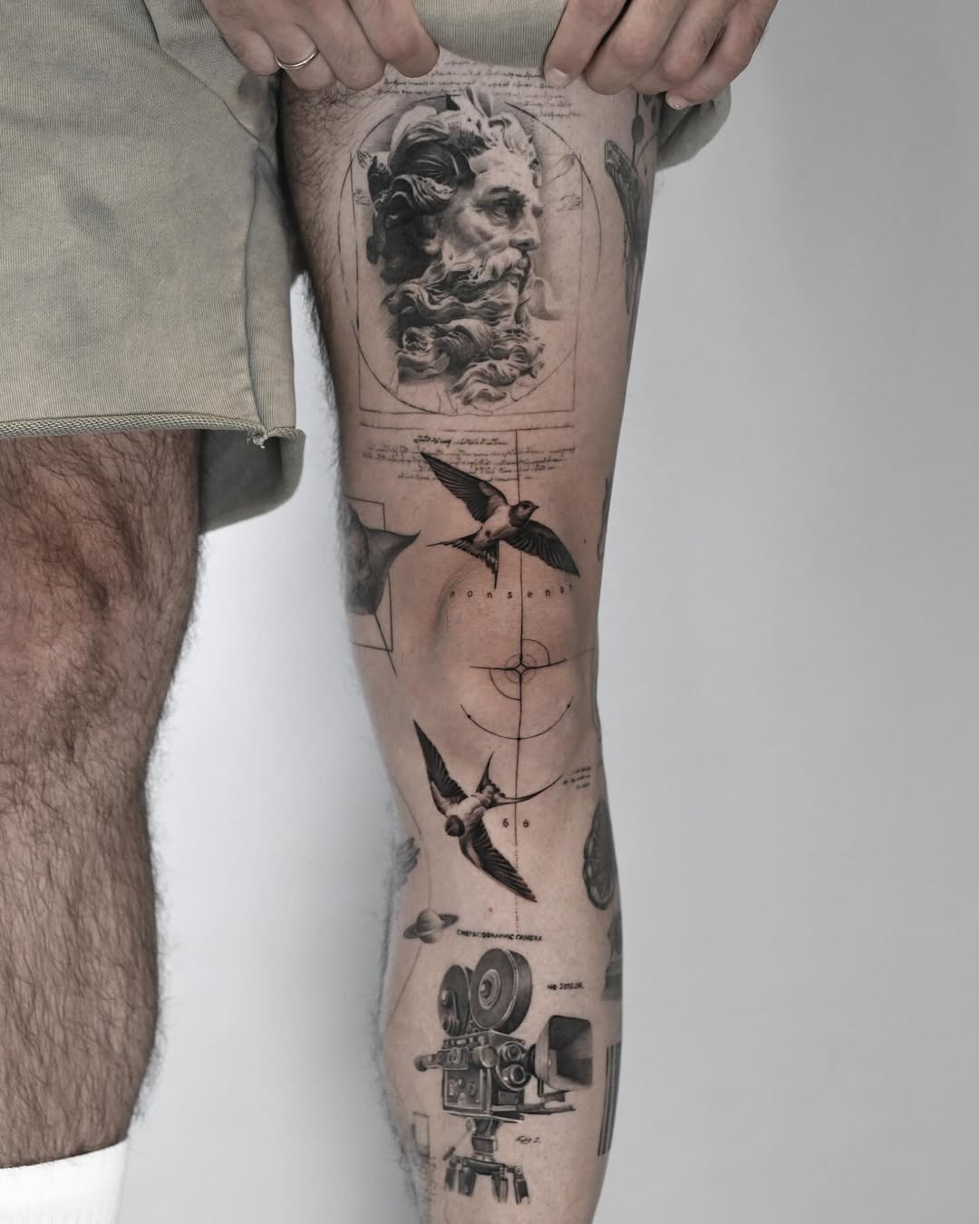 Artistic Black and White Leg Tattoo Designs