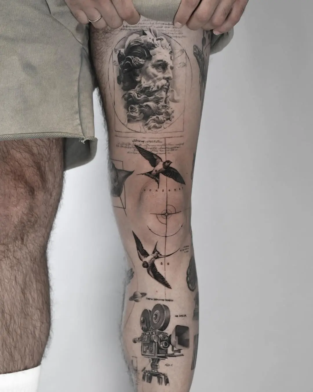 Artistic Black and White Leg Tattoo Designs