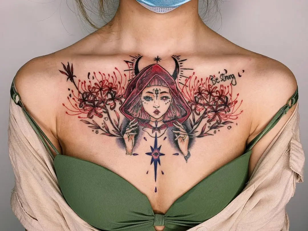 Enchanting witchy tattoo with floral elements