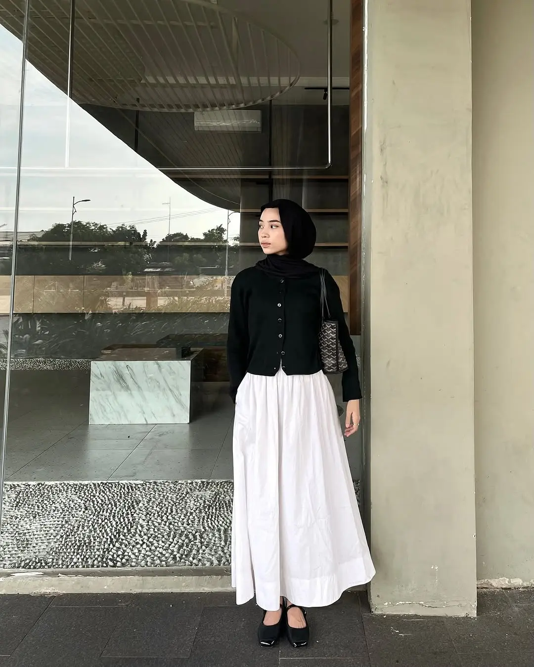 Chic Midi Skirt Style with Cardigan