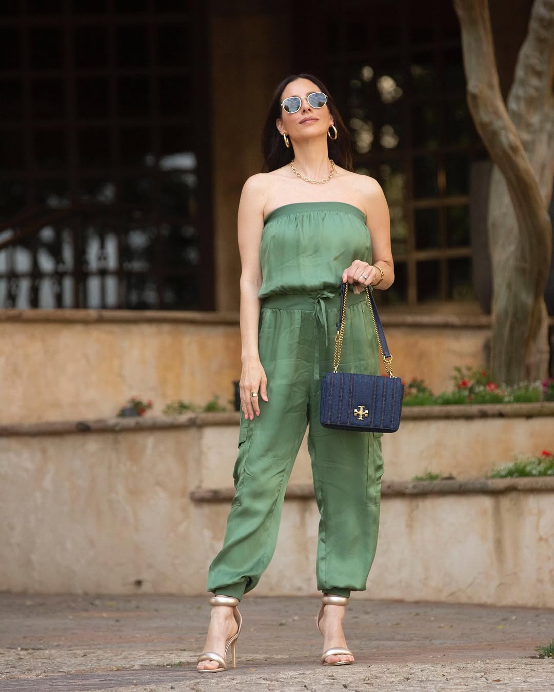 Chic strapless green jumpsuit for summer days