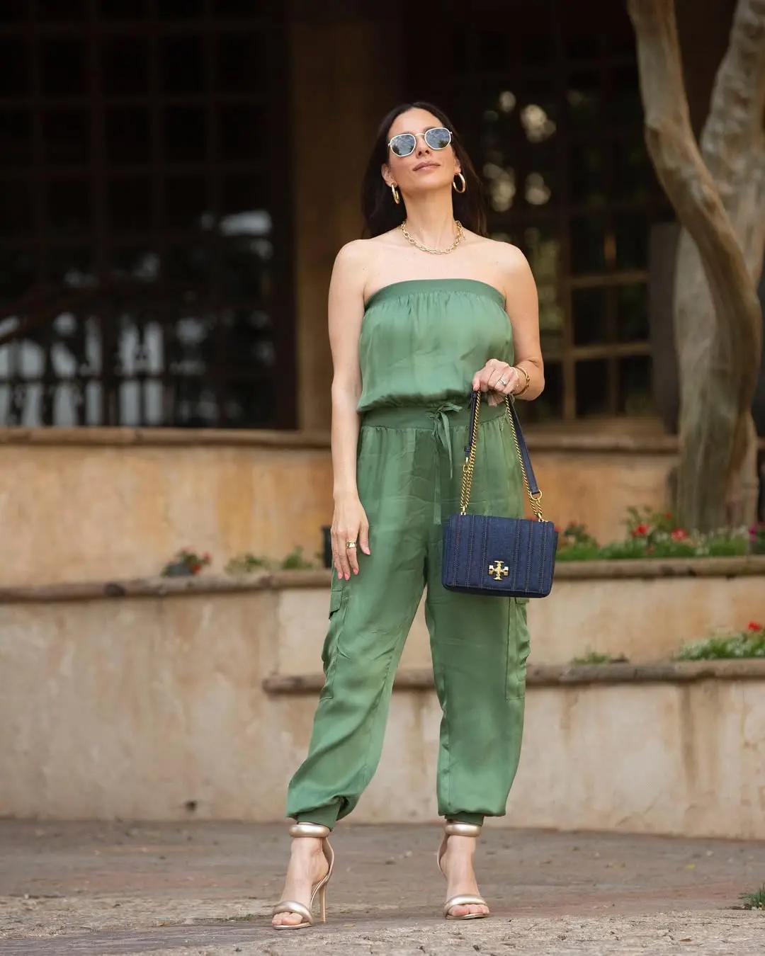 Chic strapless green jumpsuit for summer days
