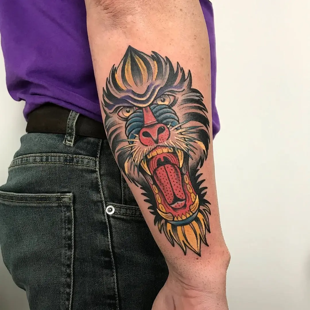 Bold monkey tattoo radiates strength and personality