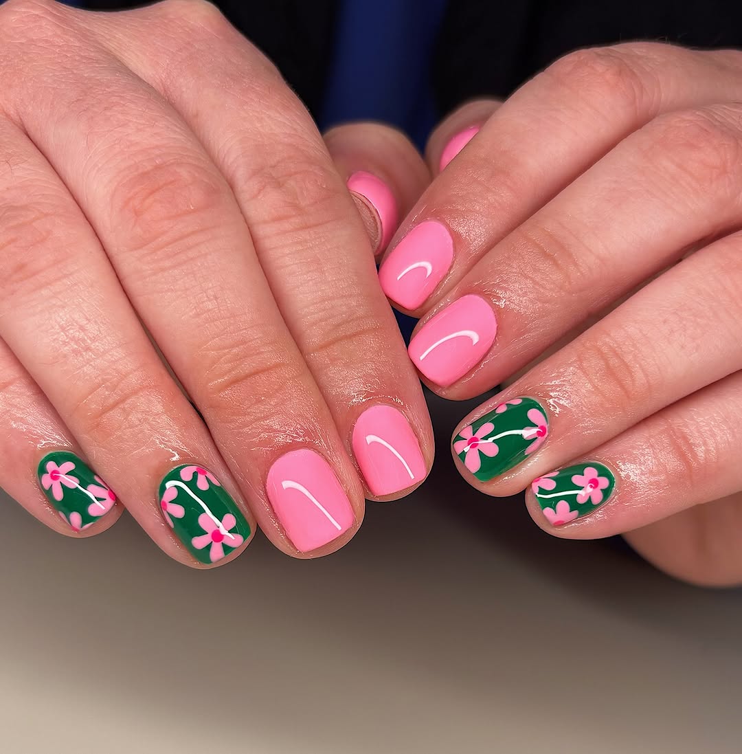 Charming Pink Floral Nail Art Design