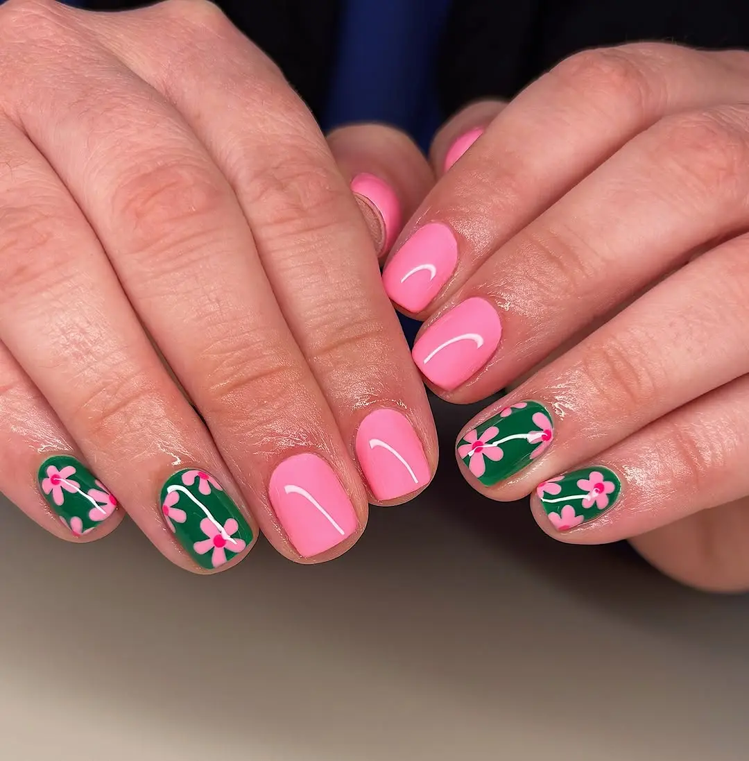 Charming Pink Floral Nail Art Design