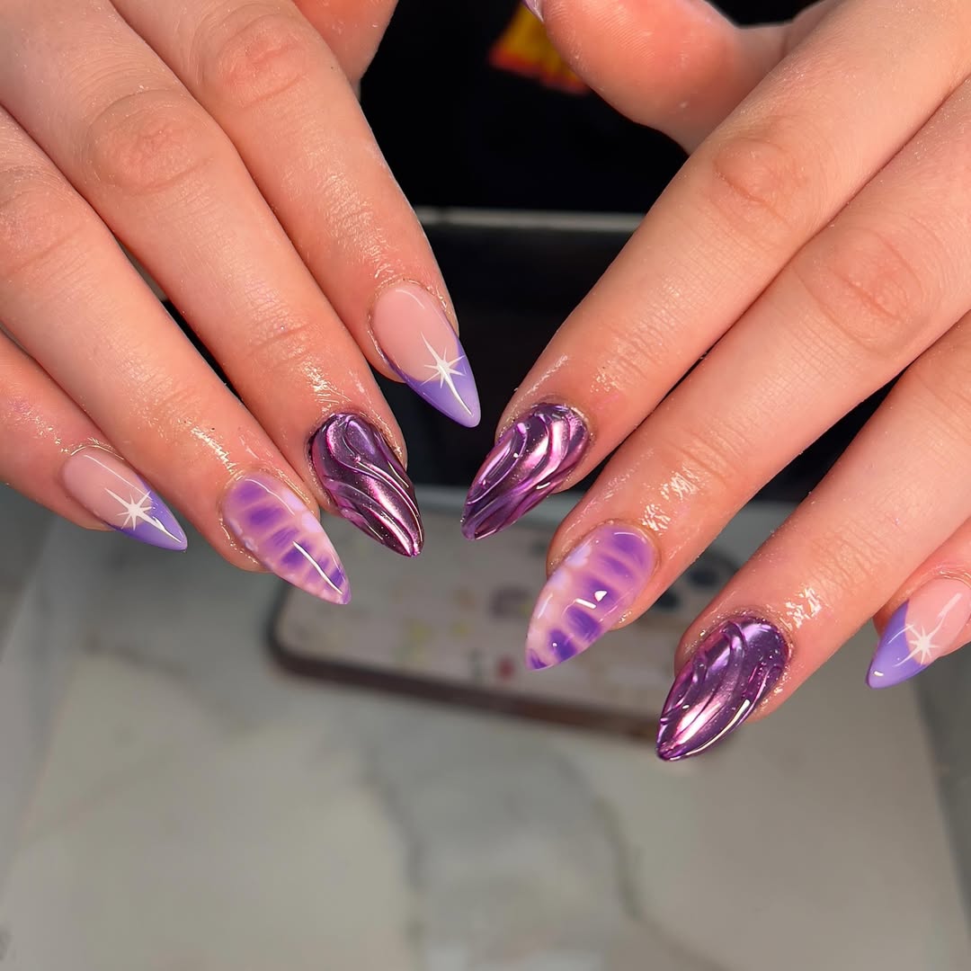 Captivating purple nail designs with artistic flair