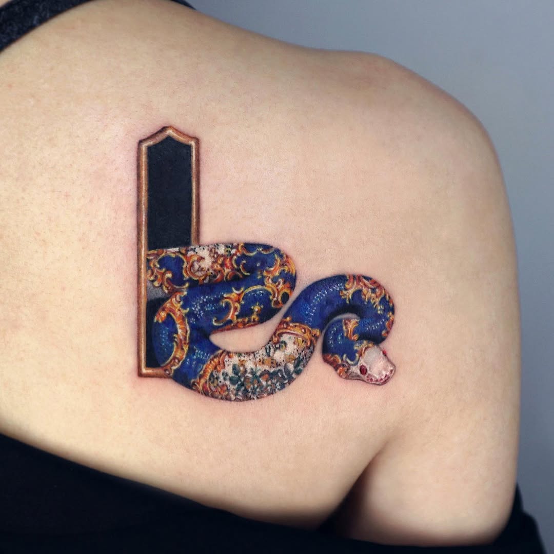 Stunning snake tattoo with vibrant floral patterns