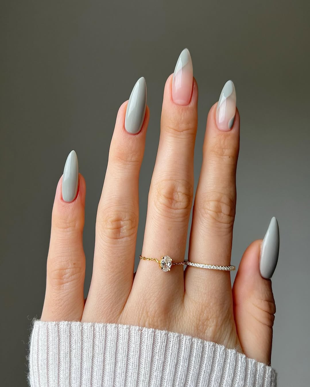 Chic grey nails with subtle French tips