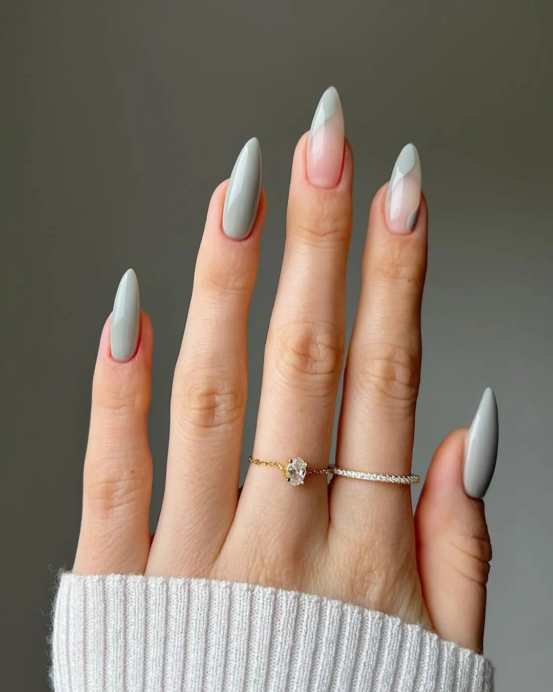 Chic grey nails with subtle French tips