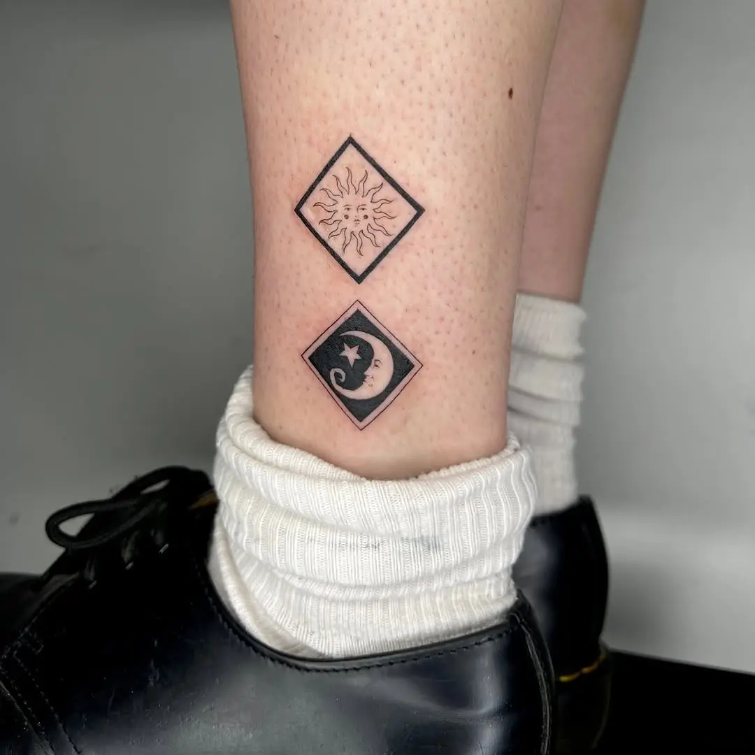 Stylish sun and moon tattoo design