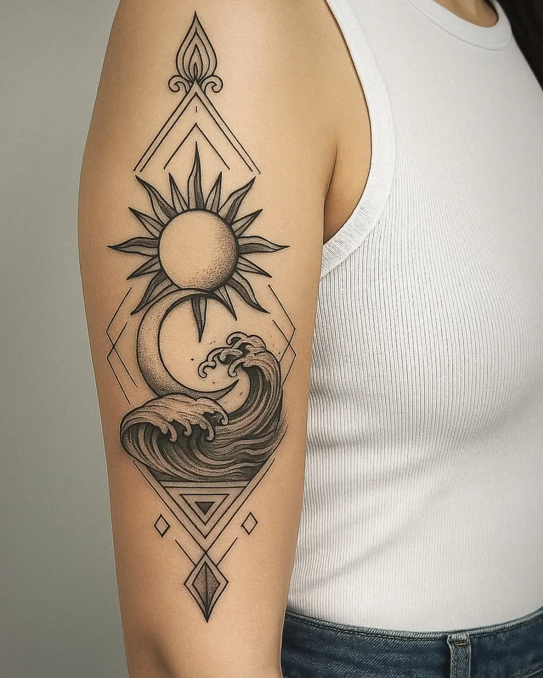 Stunning sun and wave tattoo design concept
