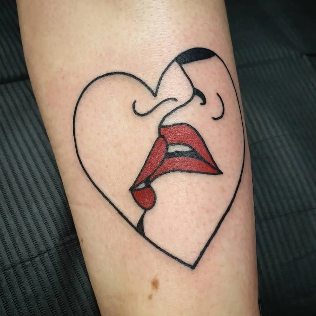 Romantic kiss inside a heart design