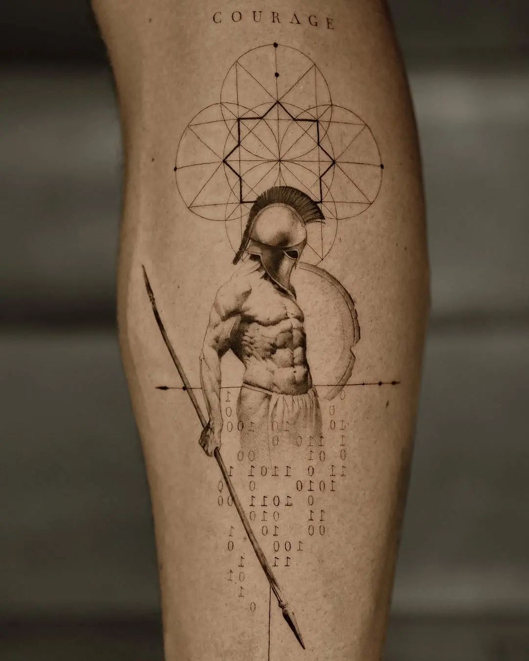 Bold Spartan Tattoo Symbolizing Courage