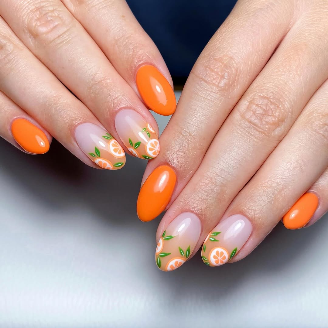 Bright and playful orange nail art design