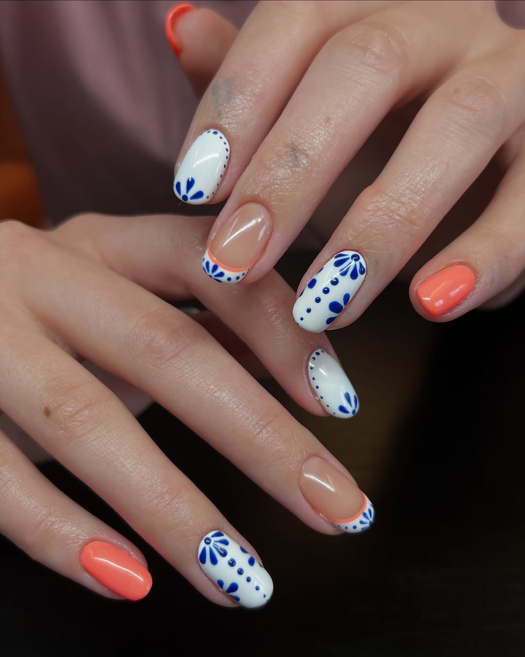 Elegant white nails with floral designs
