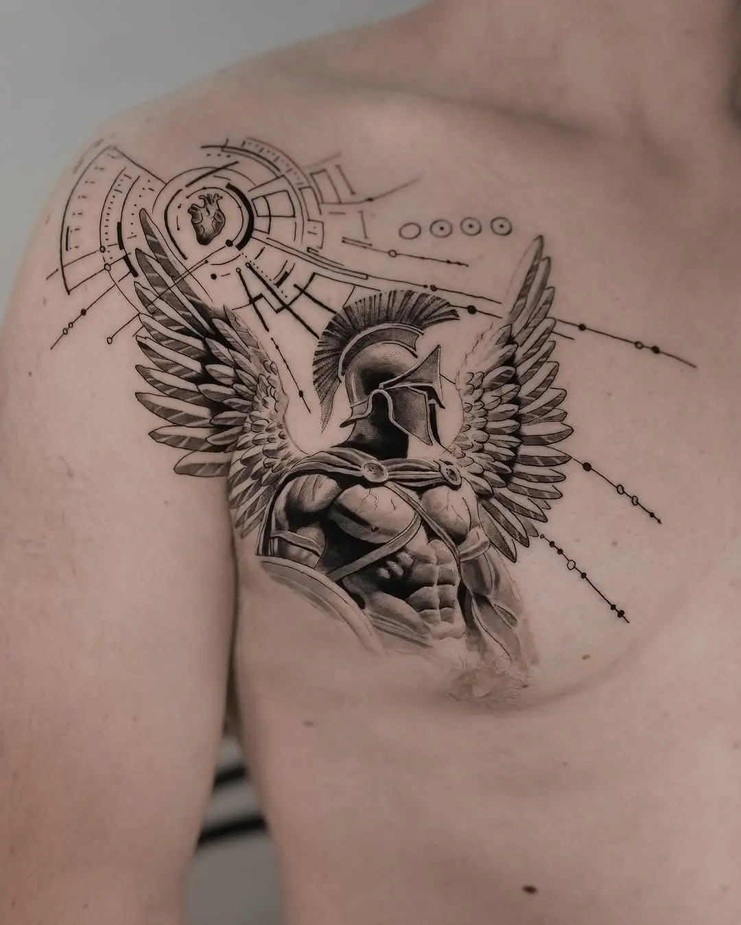Majestic winged Spartan warrior tattoo design