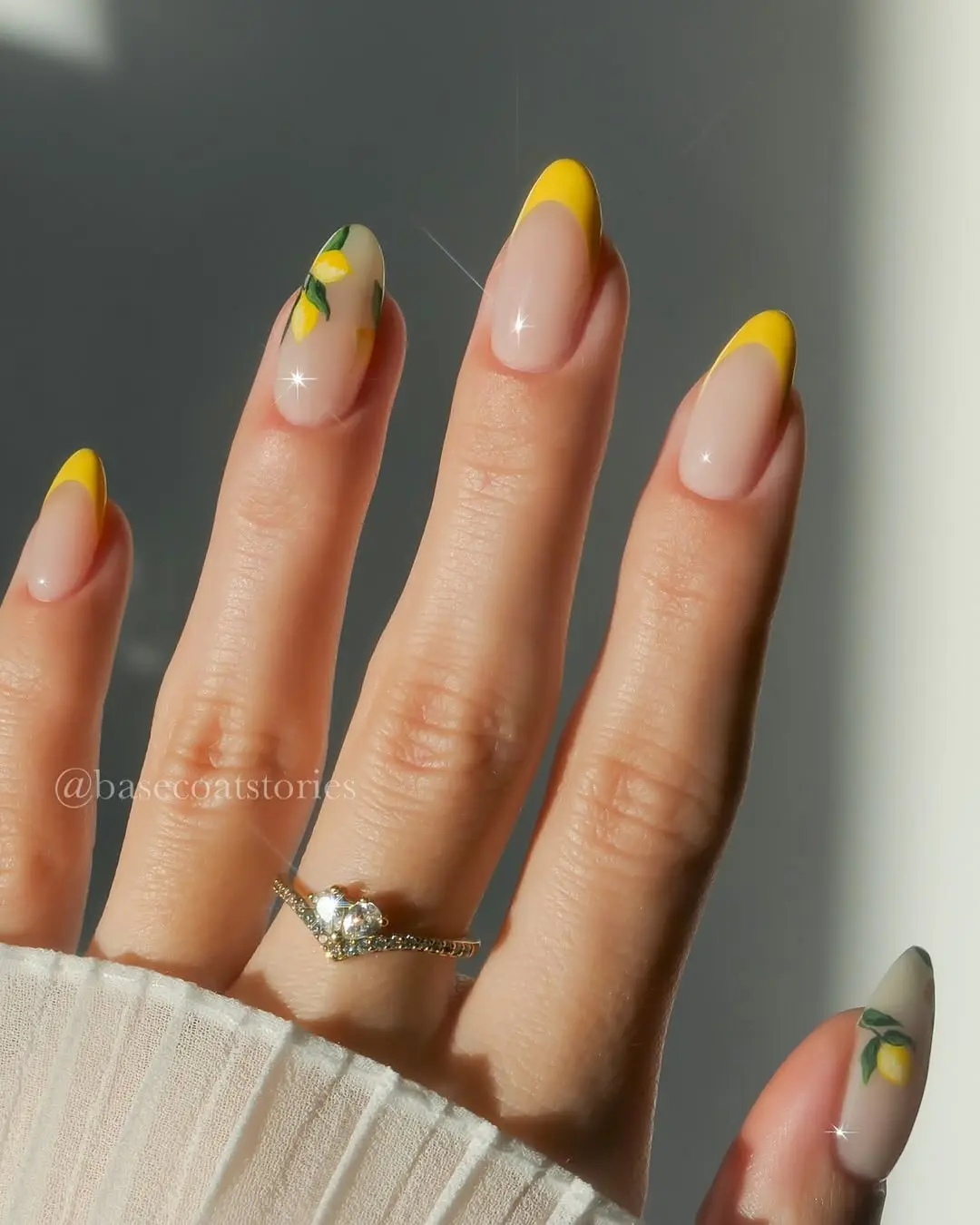 Bright and cheerful yellow floral nail design