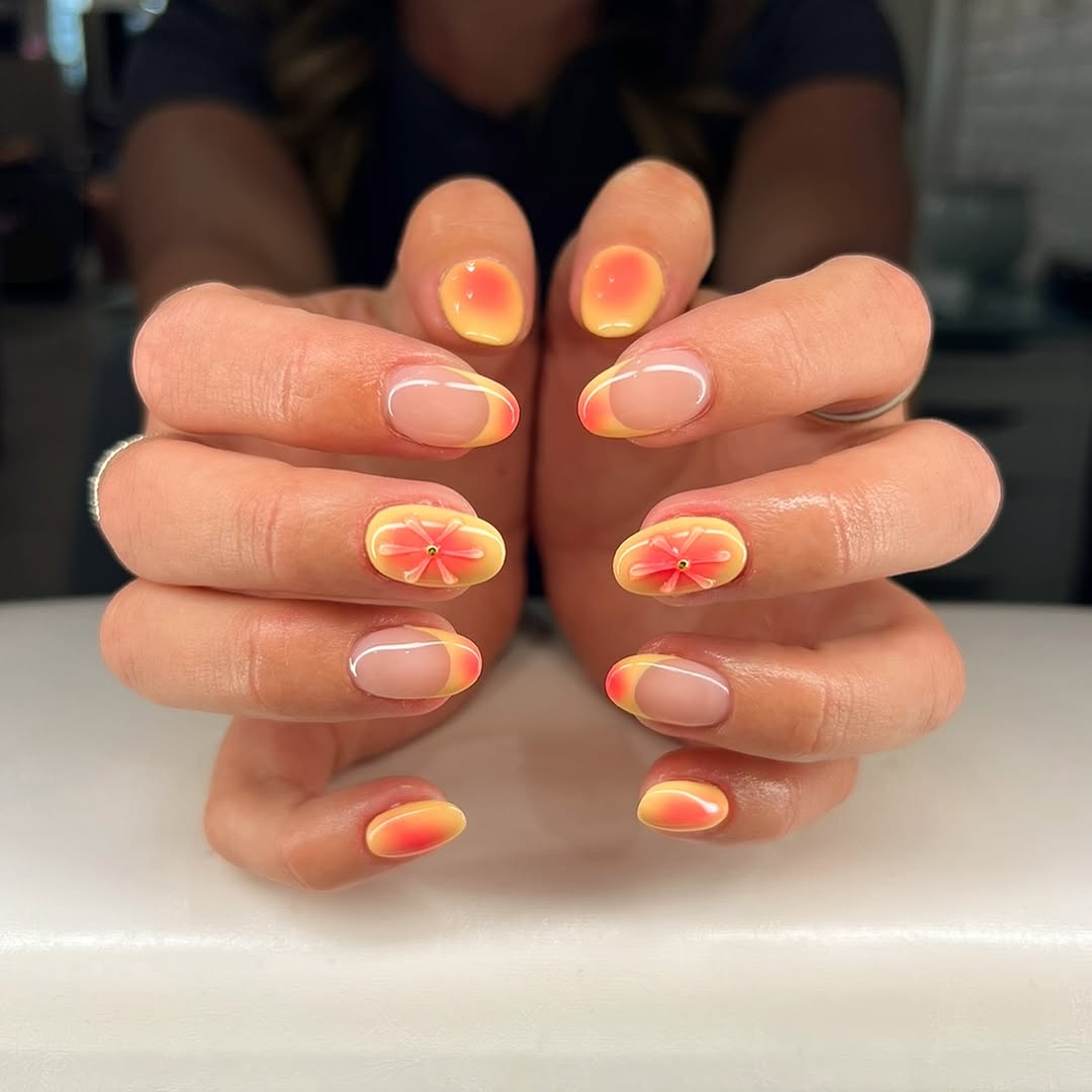 Bright citrus-inspired nail art design.