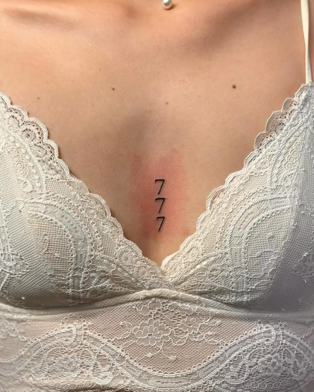 Delicate 777 Tattoo on Lace Skin