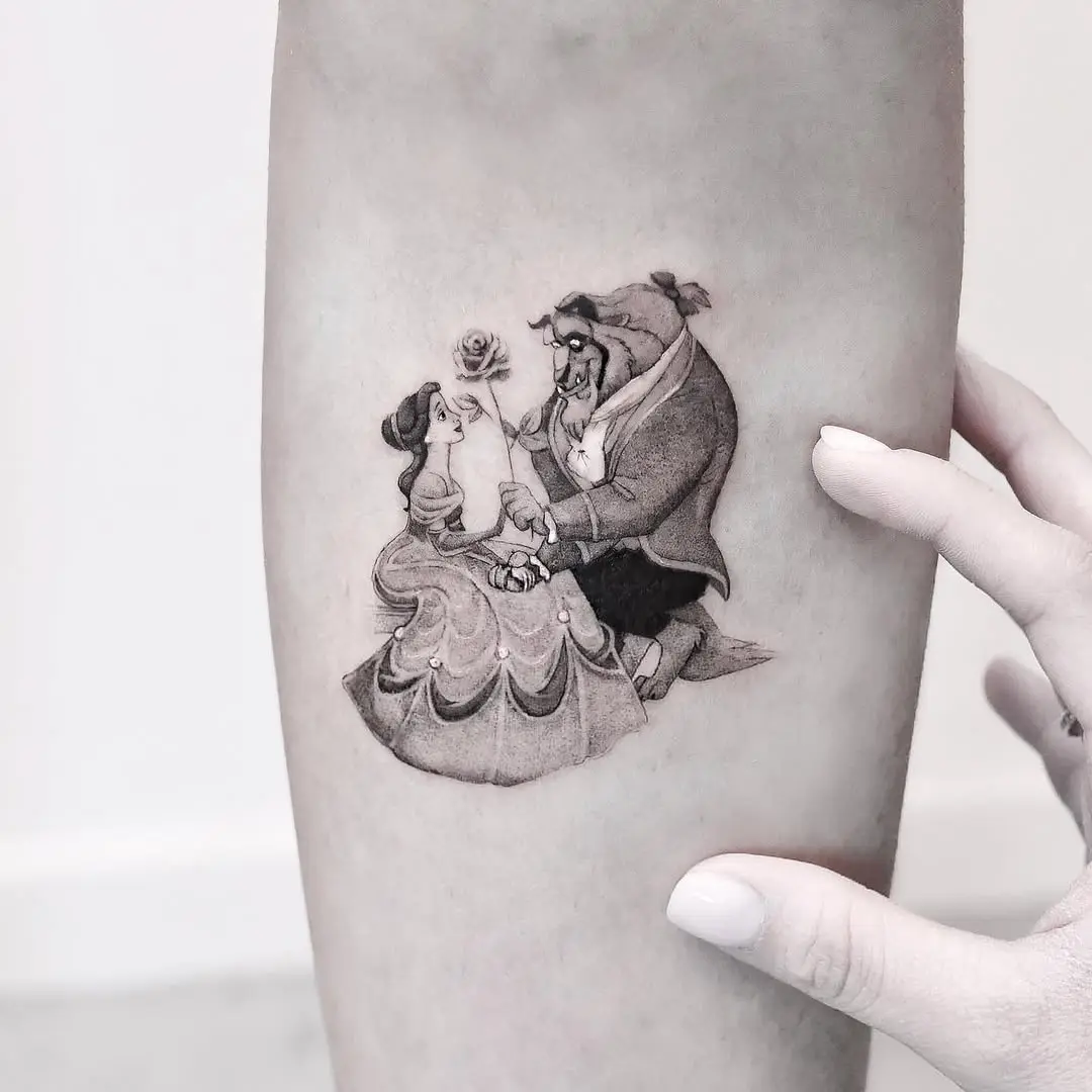 Charming Beauty and the Beast tattoo design