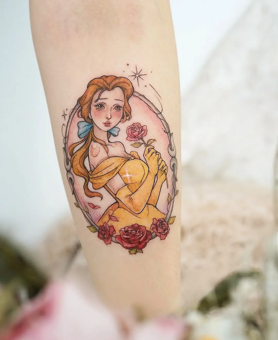 Charming Belle Tattoo with Rose Detail