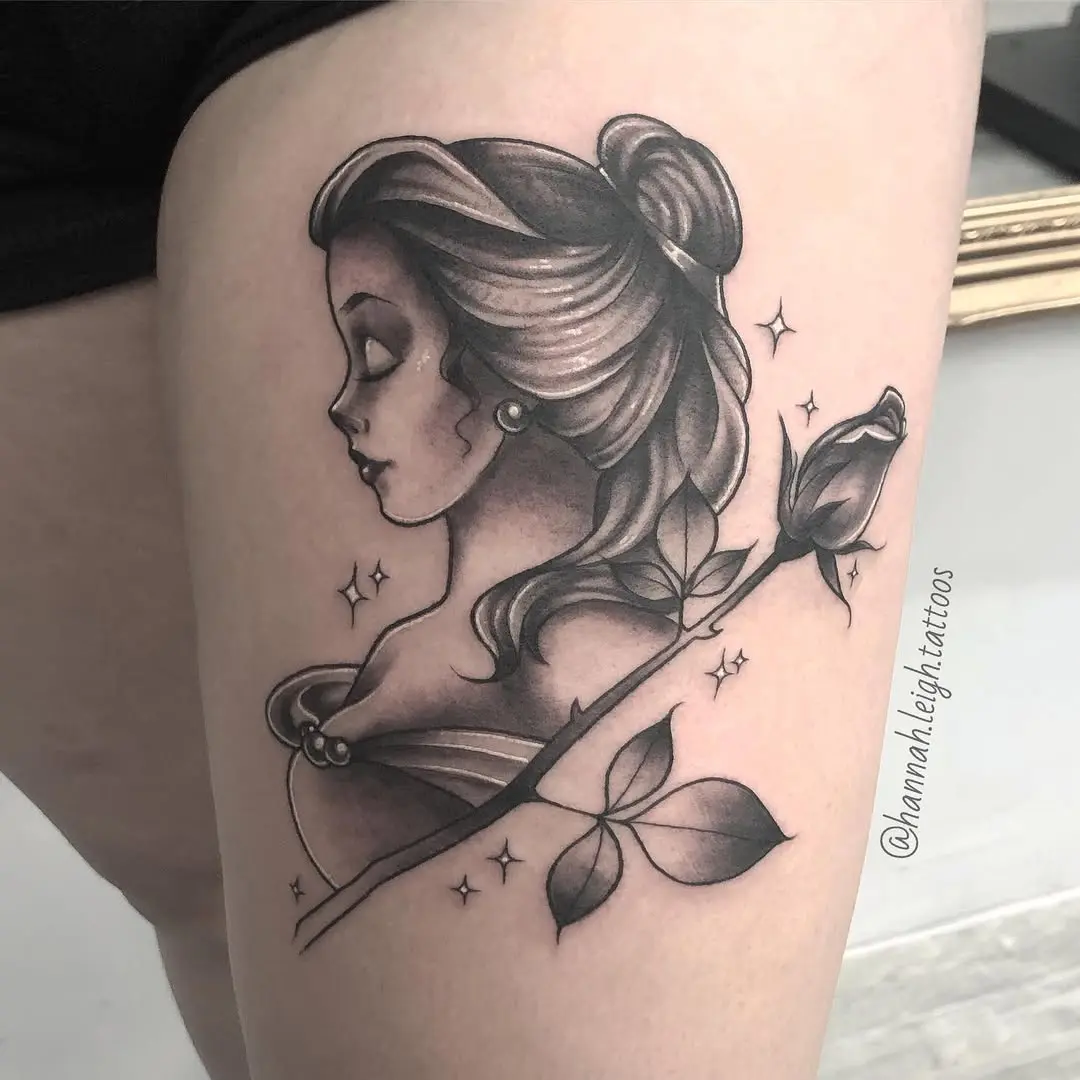 Stunning Belle tattoo with rose detail