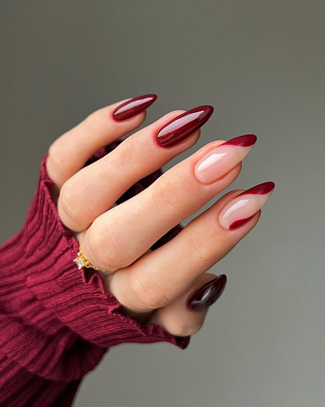 Elegant Burgundy Nails with Stylish French Tips