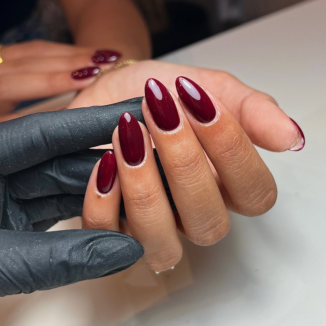 Elegant almond-shaped burgundy masterpiece in focus