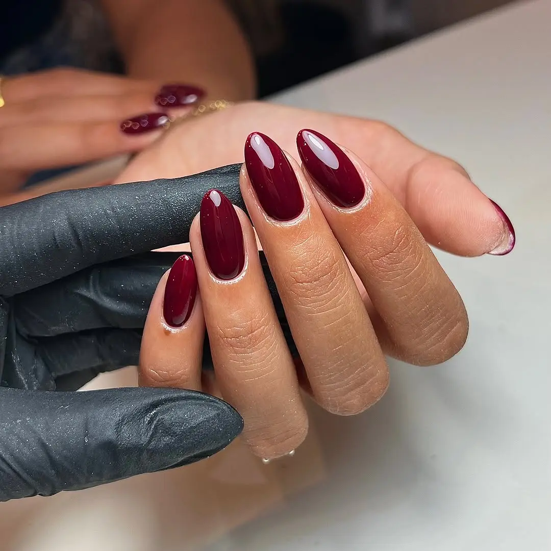 Elegant almond-shaped burgundy masterpiece in focus