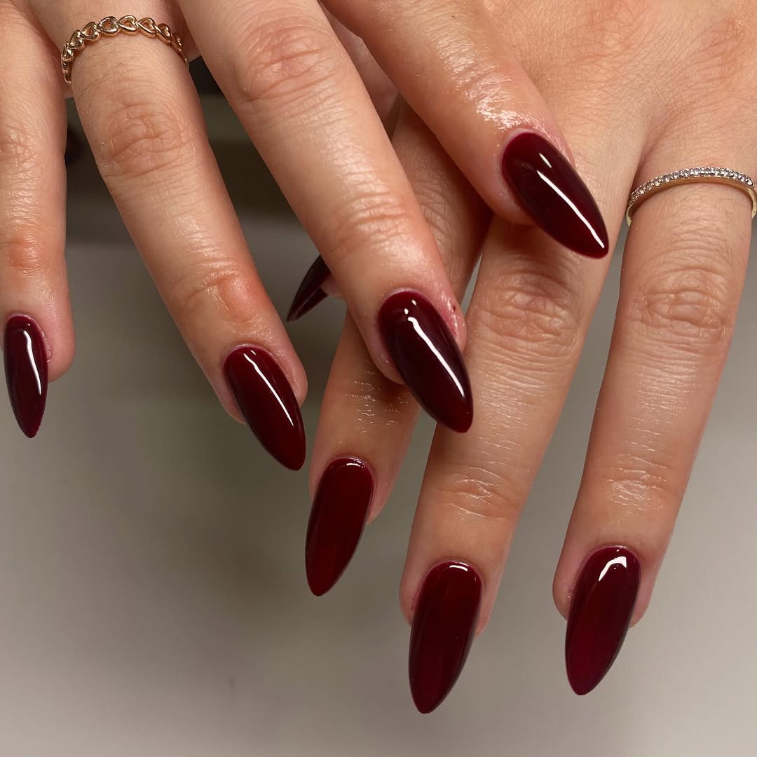 Elegant Burgundy Stiletto Nails with Glossy Finish