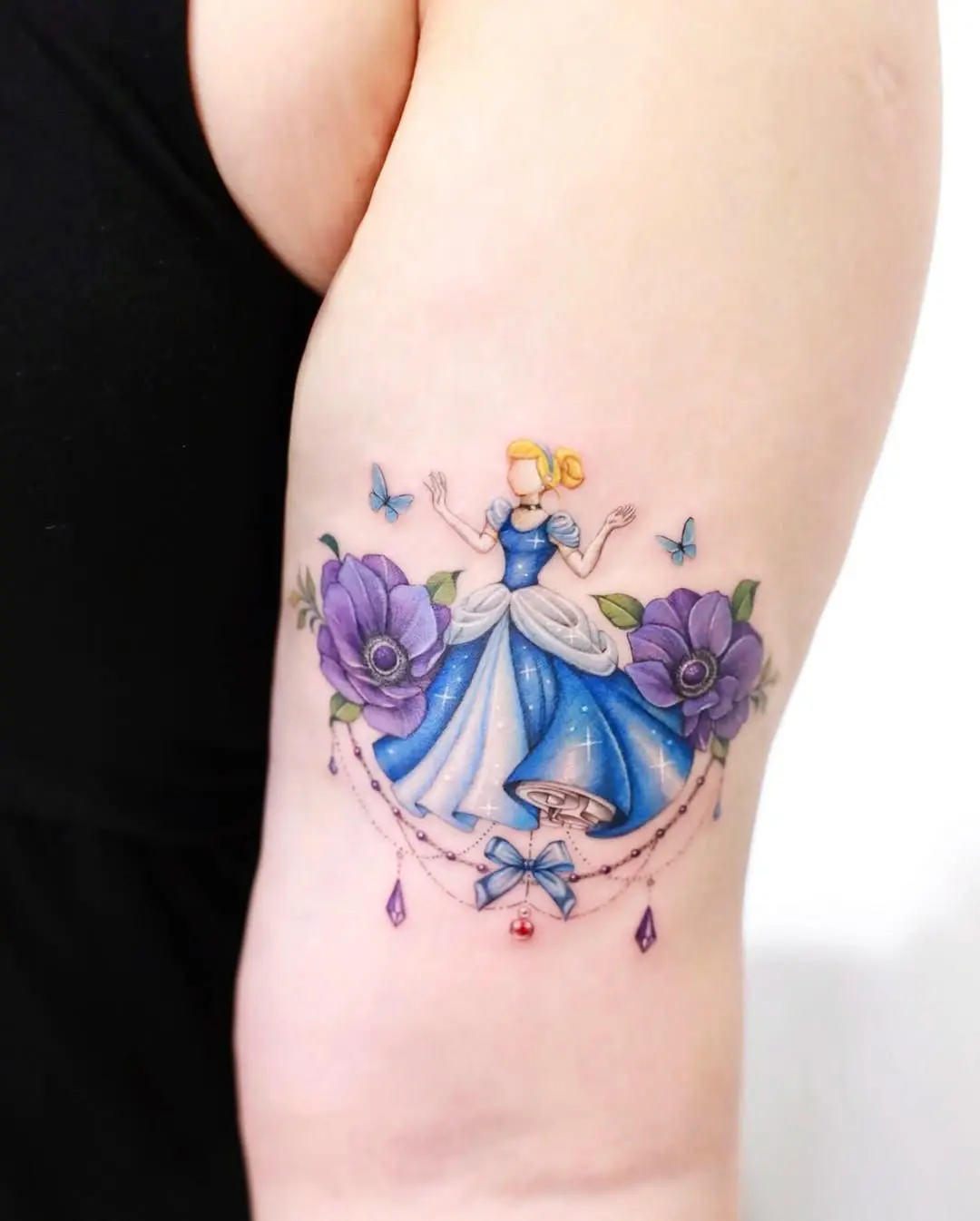 Charming Cinderella Tattoo with Floral Accents
