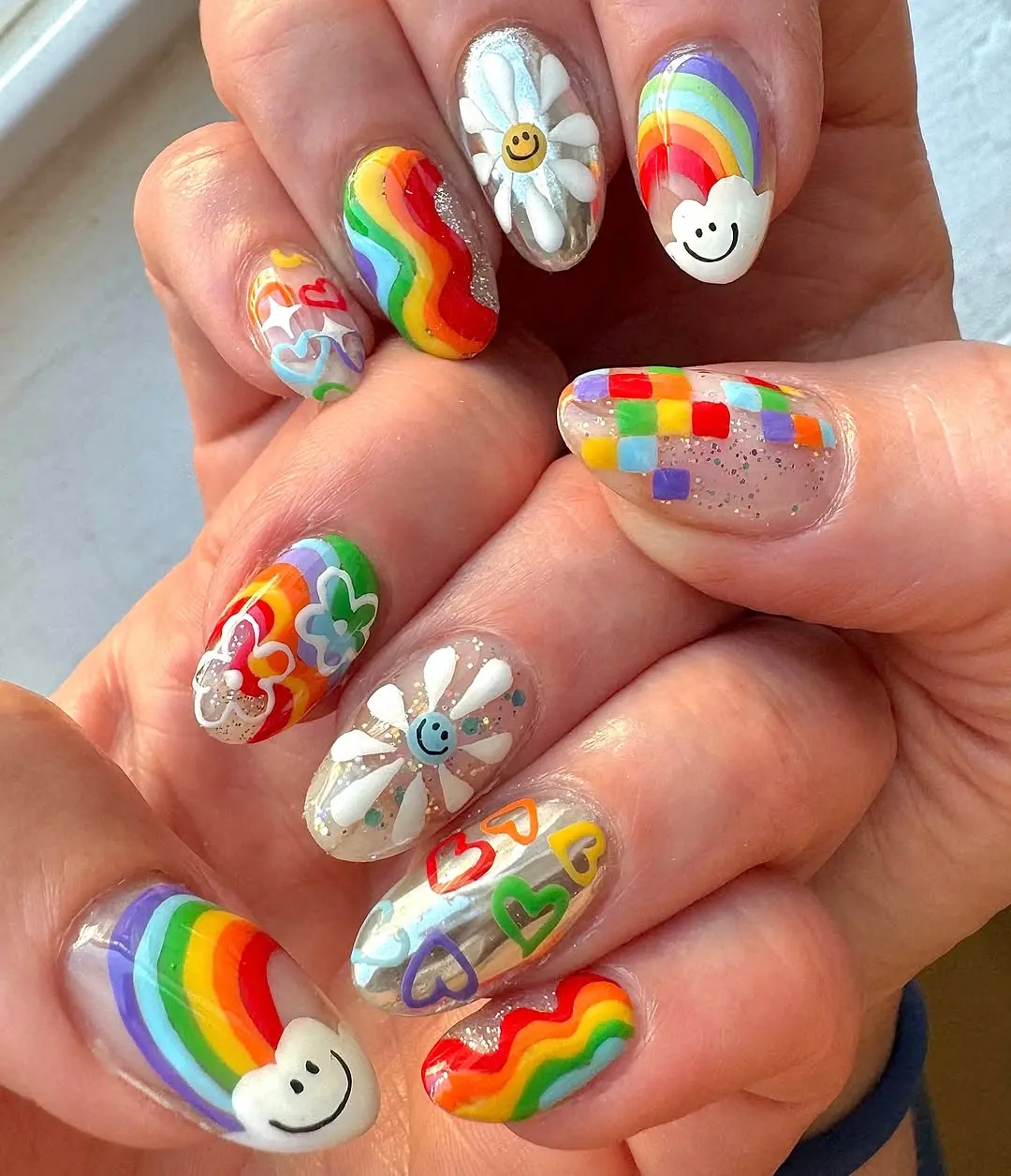 Vibrant and playful rainbow nail art design