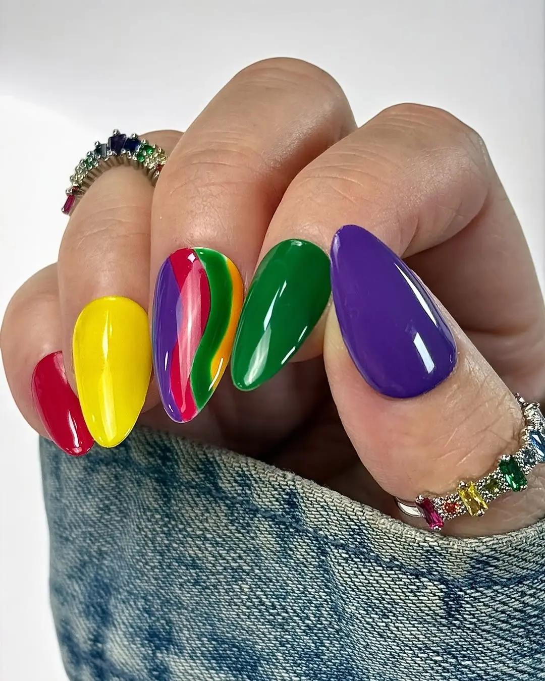 Vibrant rainbow colors on stylish nails